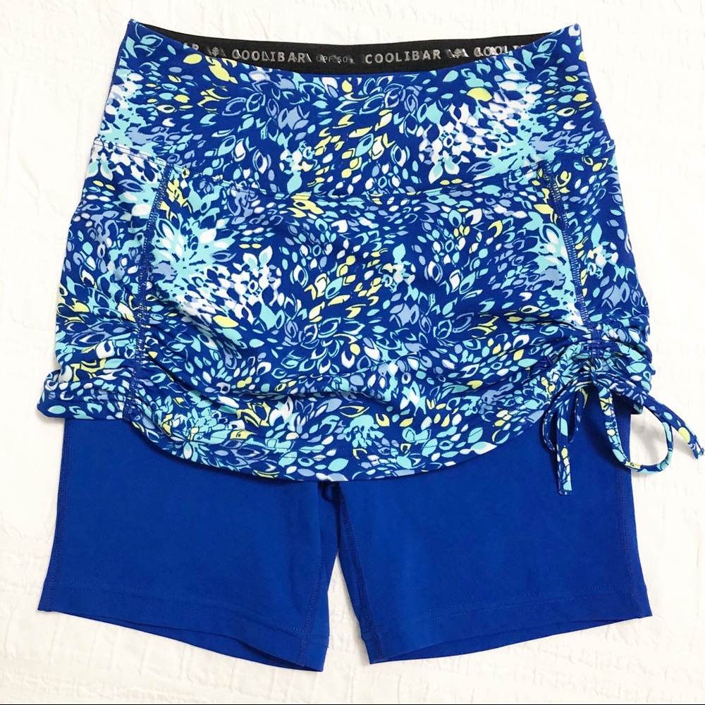 Coolibar Skirted Swim Shorts Blue Floral Small